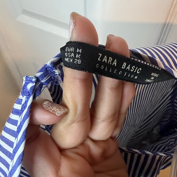 ZARA BASIC Collection Stipe Botanical Long Sleeve Blouse. Size M. - Picture 7 of 7